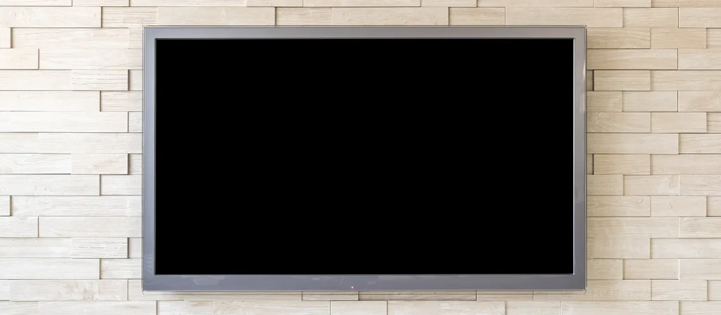 Frame TV installed on modern brick wall background with black screen