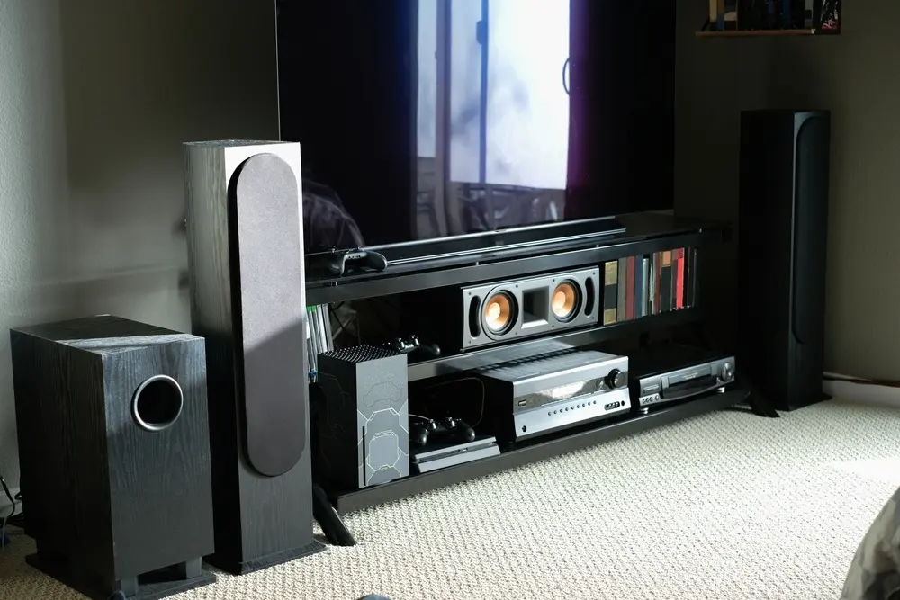 Modern Livingroom with a high-end stereo system and an OLED TV.